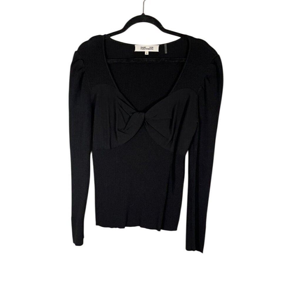 Diane Von Furstenberg Babydoll Top XL Black Old Money Neutral Minimalist Classic